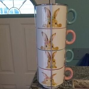 StackableEaster Bunny Ceramic Mug Set - Pink & Light Blue